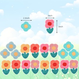 Redvigh Flower Chenille Patches 18PCS, Flower Iron on Patches Chenille Patch Iron/Sew On Embroidered Cloth Patch for Clothes Dress Repair Accessories