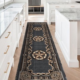 AllStar Rugs Grey 2x7 Western Cowboy Texas Star Runner (2' 0" x 6' 11")