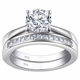 SHELOVES Solitaire Bridal Ring Sets 925 Sterling Silver Wedding Ring Sets for Women Round CZ Sz N