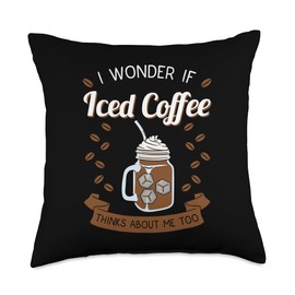 Iced Coffee Cold Brew Lover Apparel Iced Coffee Cold Brew Latte Caffeine Espresso Coffeeholic Throw Pillow, 18x18, Multicolor