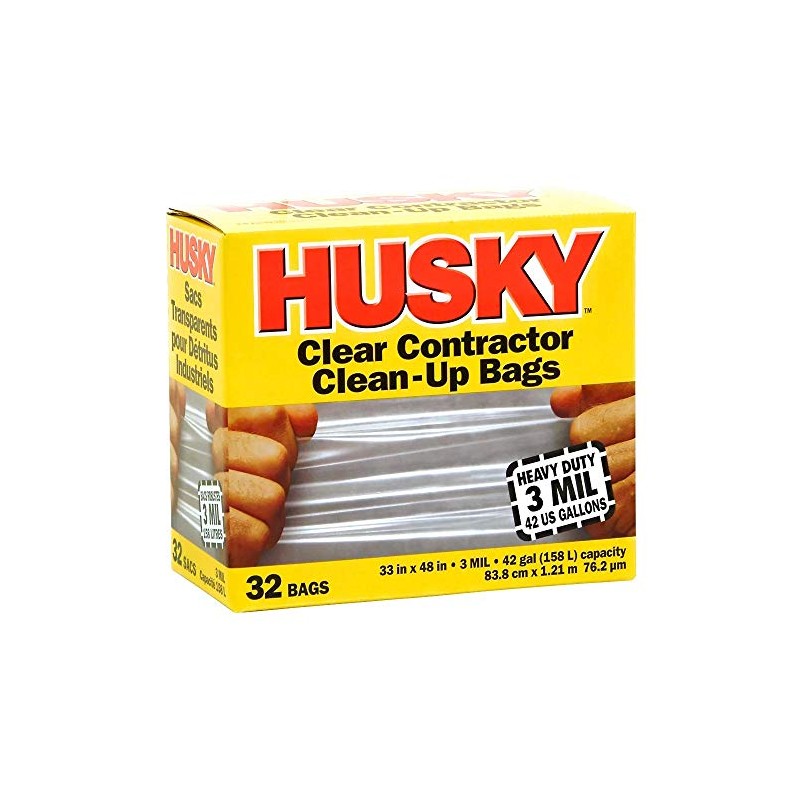 Husky Heavy Duty Clean-Up Trash Bag, Polyethylene Resin, 42 gal,