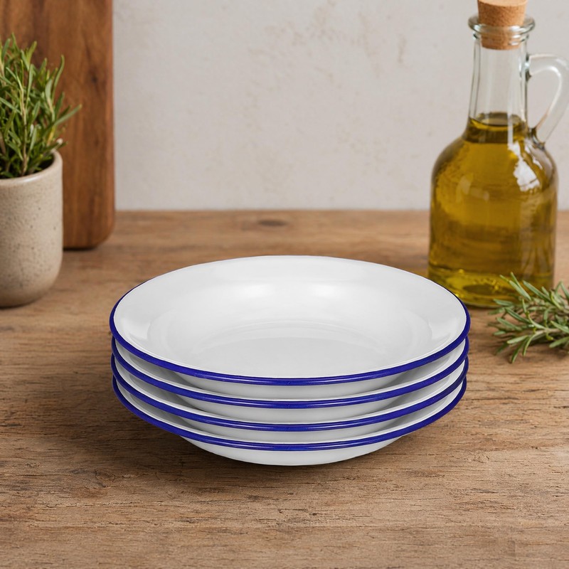 UKCOCO 4 Pcs Small Enamel Plates, 6.3 Inch/16cm Retro White