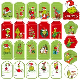 240 Pcs Christmas Gift Labels Stickers, Christmas Name Tags for Christmas Gift, Self-Adhesive Christmas Stickers Decorations (Multicolor)