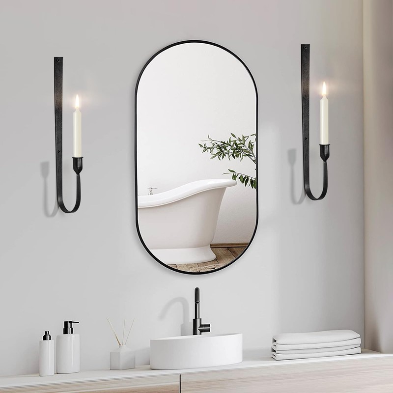 Black Wall Candle Holder Set of 2, Metal Wall Mount