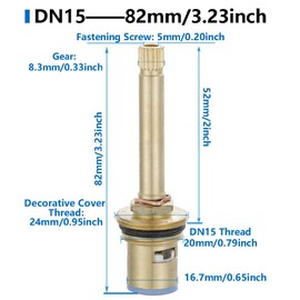 Valve Ceramic Top Replacement with High Handle, 1/2 Inch Tap Valve Top, Brass Tap Cartridge for Showers, Bathroom and Kitchen Tap (82 mm)