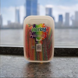 Herby Sour Candy Belt, Rainbow Flavor, Vegan & Halal, 10 Oz Plastic Tub (Pack of 1)