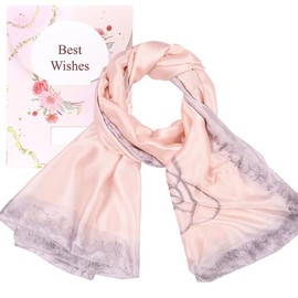 heekpek Women's Satin Silk Scarf Luxurious Printed Scarves Soft Lightweight Neckerchief Silk Scarf Long for Feather Summer Autumn Winter, R