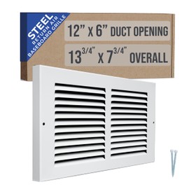 Fits 12x6 Duct Opening | Steel Baseboard Return Air Grille by Handua | Vent Cover Grill | 7/8" Margin Turnback [Depth] to Fit Baseboard | White | Outer Dimensions: 13.75"W X 7.75 "H