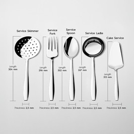 Sahra Sade 5-Piece Stainless Steel 18/0 Cr-Ni (Rust-Proof) Service Set - Dishwasher Safe - 10 Year Guarantee Against Rust - Monoblock Technology - Includes Ladle, Skimmer, Serving Spoon