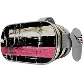 Decal Style Skin Wrap Compatible with Oculus Go Headset - Painted Faded and Cracked Pink Line USA American Flag (Oculus NOT Included)