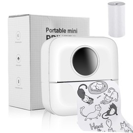 Elegant Choise Mini Portable Printer，Mini Sticker Printer Bluetooth Smart Pocket Inkless Thermal Printer for iOS&Android,Portable Receipt Printer for Photo Journal Notes Memo (White+3)