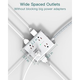 Addtam Surge Protector Power Strip - 8 Widely Outlets with 4 USB Ports(1 USB C Outlet), Addtam 3-Side Outlet Extender Strip with 5Ft Extension Cord, Flat Plug, Wall Mount for Dorm Home Office, ETL Listed