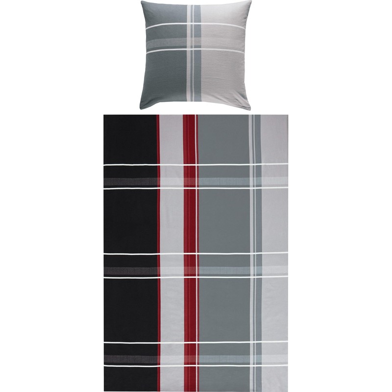 Erwin Müller Bed Linen Set 4-Piece Flannelette Anthracite / Silver