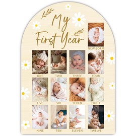 UIBOVA My First Year Photo Board, Daisy Baby Milestone Signs for Boys Girls Nursery Decor, 12 Month Pictures for Baby First Year, Picture Board for 2x3 Photos, Babies Keepsake Gift for Mom-A25