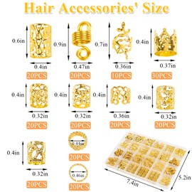 220 Pcs Viking Gold Hair Accessories for Braids Loc Jewelry for Women Hair Dreadlock Metal Hair Beads Rings Cuffs for Braids Beard Decoration