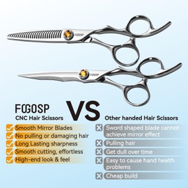 FOGOSP 6" Professional Hair Shears Set VG10 Japanese Stainless Steel Sharp Ergonomic Lightweight Regular Straight and Thinning Scissors for Barbers and Salon Professionals