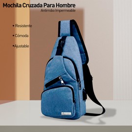 Bluelander Mochila Cruzada Antirrobo Impermeable, Bolso de Pecho para Hombre, Bolso Bandolera con Puerto de Carga USB, Perfecta para Celular, Tablets, Actividades como Deportes, Compras (Azul)