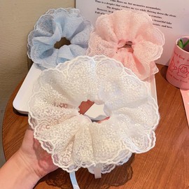 3pcs Toddler Hair Ties Hair Accessories for Girls Cute Kids Flower Girl Hair Accessory Elastic Scrunchies Teen Back To School (white blue pink)