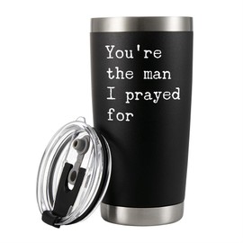 Panvola You're The Man I Prayed Vacuum Insulated Tumblers Couple Gifts For Husband Boyfriend Gifts Romantic from Wife Girlfriend Anniversary Stainless Steel With Lid And Straw 20 oz Black