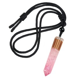 mookaitedecor Hexagon Column Pendant Necklace for Men and Women, Tumbled Stone Healing Stone Jewellery with Adjustable Chain 46-62 cm, Rose Quartz Stone Fabric, Quartz