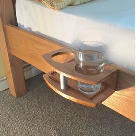 Woodquail Clip on Cup Holder Hanging Shelf, Small Bedside Shelf, Made of Natural Bamboo (Clips 21mm)