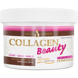 Collagen Beauty Powder™ By Suzy Cohen (3.3 oz) Anti Aging Hydrolyzed Protein Collagen Powder Type I and III for Supple Skin, Shiny Hair & Strong Nails- Unflavored Powder Drink with Verisol- Made in US