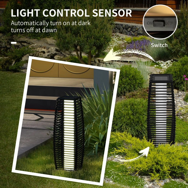 Auto On/Off LED Solar Floor Lamp Outdoor Rattan Garden Lantern