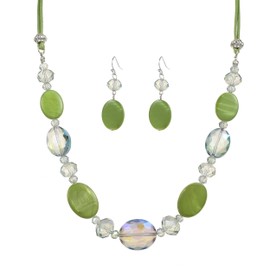 Rosslyons Multi Color Beaded Statement Necklace and Earrings for women Shiny Crystal Stone Beads Choker (Lime Green)