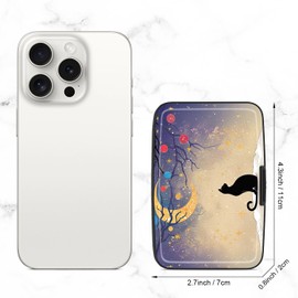 Atufsuat Credit Card Holder, Mini Aluminum Card Wallet RFID Blocking Slim Metal Hard Card Case for Women Men, Moonlight Cat