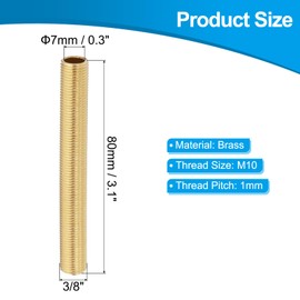PATIKIL M10 Fine Thread Brass Lamp Pipe Nipple, 10 Pcs 80mm/ 3.1" Length Hollow Tube Adapter Coupler Connector Pipe Fitting Hardware DIY Repair Part for Lamp Lights