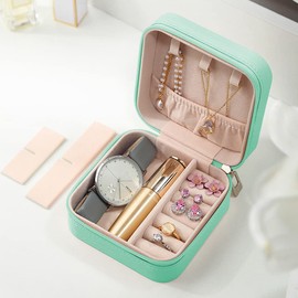 Schdosn Jewellery Box for Women and Girls, Mini Portable Jewellery Storage Box for Rings, Earrings (Blue)