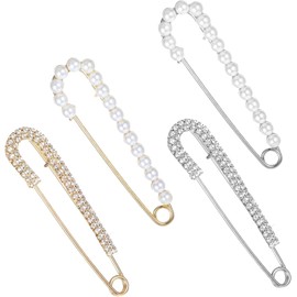 Women's Decorative Brooch Pins - 4Pcs Crystal Pearl Safety Pins for Sweaters, Shawls, and Hats