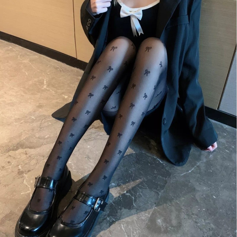 Shuang.W Love Polka Dot Bowknot Medias De Lunares Medias Negras