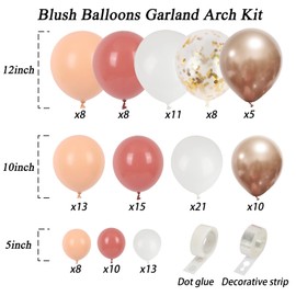 RUBFAC Blush Pink Balloon Garland Arch Kit, Dusty Pink Peach Rose Gold White Balloon Garland Kit for Party Birthday Girl Baby Shower Boho Party Decorations