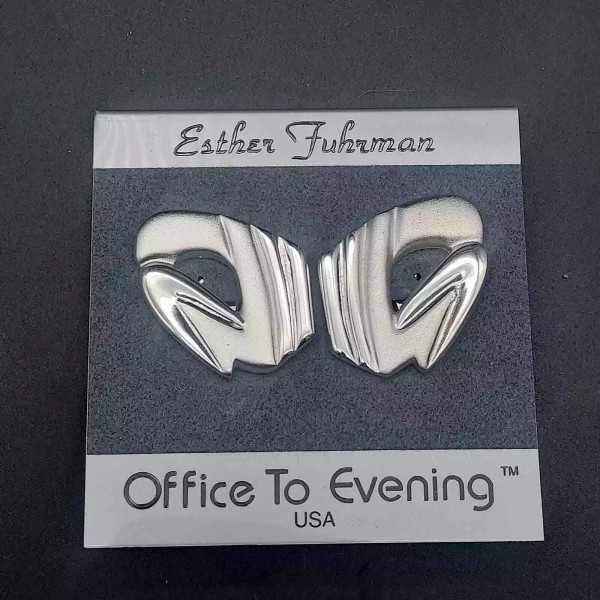 Esther Fuhrman Chunky Silver Tone Abstract Clip On Earrings Ester