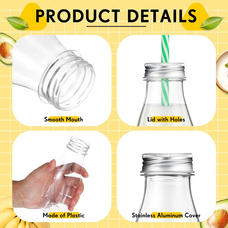 Yinkin 20 Sets Plastic Milk Bottles with Straws Lids Clear