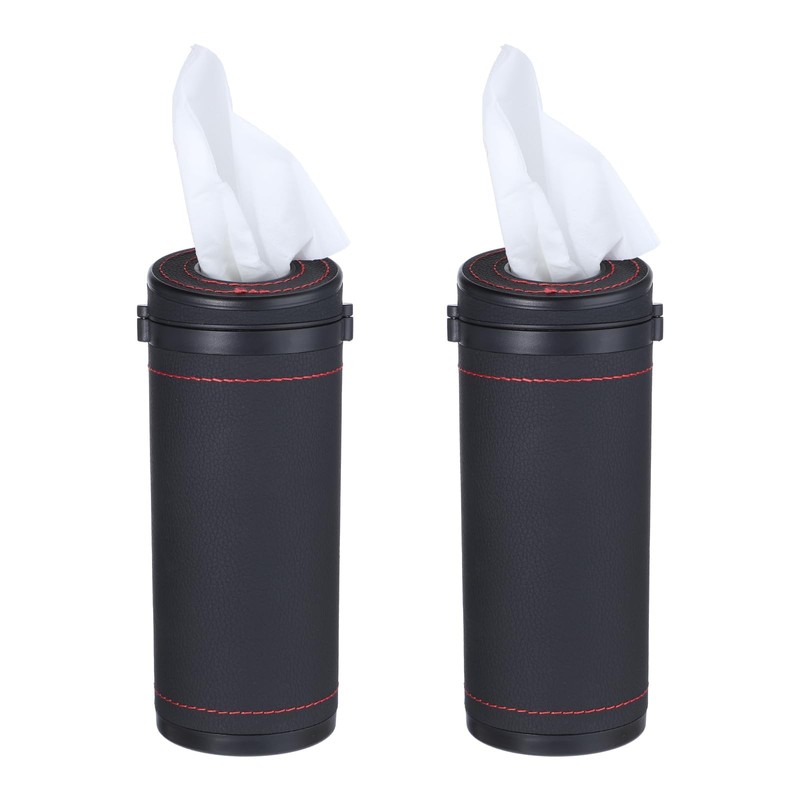 2 Pcs Car Tissues Cylinder Leather Round Tissues Container Car