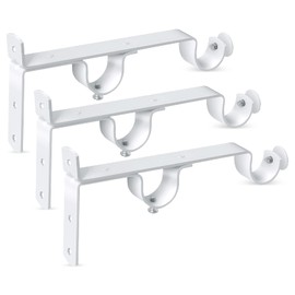 Double Curtain Rod Bracket, Heavy Duty Curtain Rod Holders, White Curtain Rod Hooks Hangers for Wall, Double Drapery Rods Brackets for 1 Inch Drape Poles, Set of 3