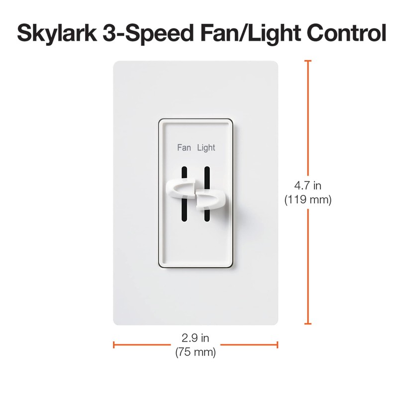 Lutron Skylark 3-Speed Combination Fan and Light Control, 1.5 Amp,