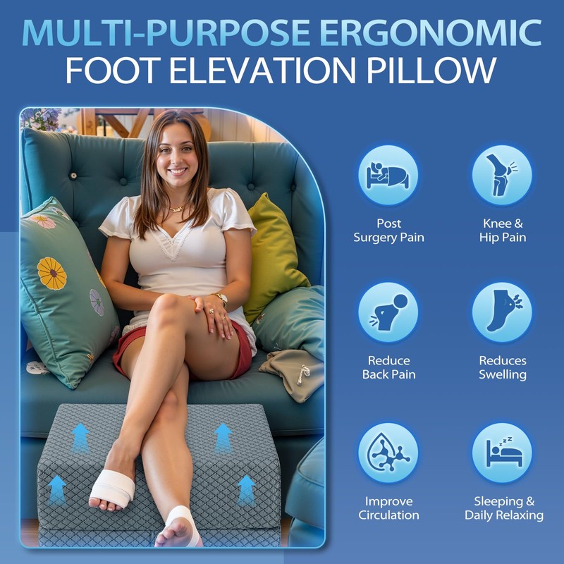 Wellsin 2 Height Adjustable Wedge Leg Pillow for Elevation, Memory