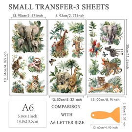 OLYCRAFT 3pcs/Set Wildlife Animal Rub on Transfers for Furniture and Craft 15x30cm Tropical Plants Furniture Decal Transfer Sticker Rub on Decal with 1pc Scraper for Scrapbook Window Home Decoration