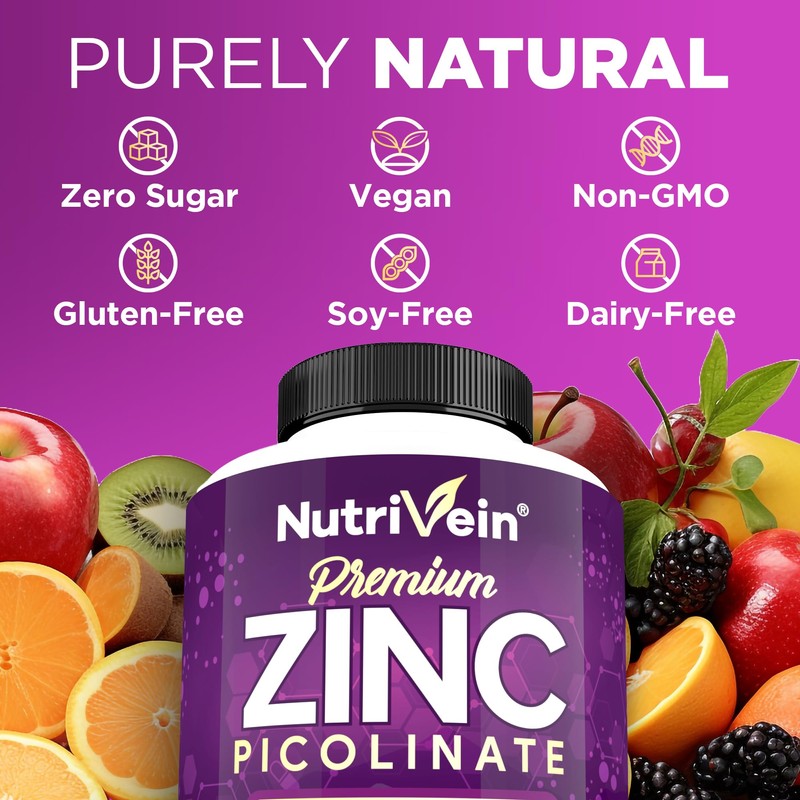 Nutrivein Premium Zinc Picolinate 100mg - 120 Capsules for Adults: