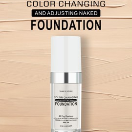 Color Changing Foundation,Seamless Tone-Matching,Long-Lasting Hydration Nourishment, Liquid Makeup Base Nude Face Cover Concealer Cream, Warm Skin Tone Moisturizing Cover, 30 mL(2Pcs)