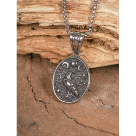 HAQUIL Raven Necklace, Silver Plated Stainless Steel Wiccan Raven Triple Moon Goddess Charm Pendant, Box Chain, Raven Jewelry Gift