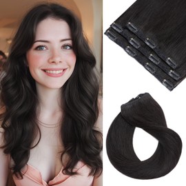 SEGOHAIR Clip in Hair Extensions Real Human Hair, 12inch Natural Black Hair Extensions Clip in 100% Remy Human Hair Double Weft Clip Hair Extension Seamless for Effortless Volume