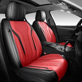 FEINEPRO Leather Car Seat Covers - Breathable Faux Leather Seat Covers Full Set for Cars SUV Sedan - Waterproof - BlackRed