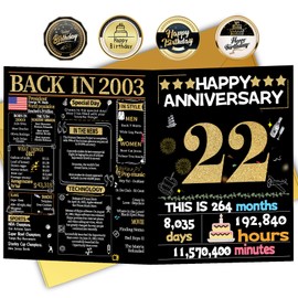 Joycard 22nd Anniversary Card for Women Men, Gold Wedding Card for Wife Husband, Sweet Marriage Decorations Gifts for Couple, Perfect for Her Him on Anniversary Day, Back in 2003