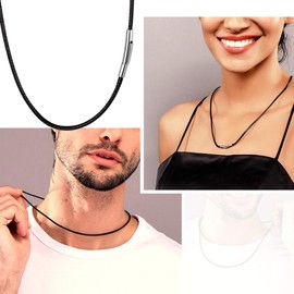 U7 Unisex Necklace 2 mm / 3 ,m, Black, Brown, Braided Wax Chain, Faux Leather Chain, Stainless Steel Clasp, Trendy Simple Fashion Jewellery For Men and Women 41 cm / 46 cm / 51 cm / 55 cm / 61 cm / 66 cm / 71 cm / 76 cm, Stainless Steel