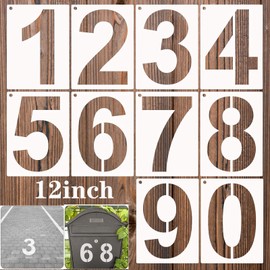 BTORER 12inch 0 to 9 Large Number Stencils Set, 10Pcs Reusable Curb Address Number Stencils for DIY Projects