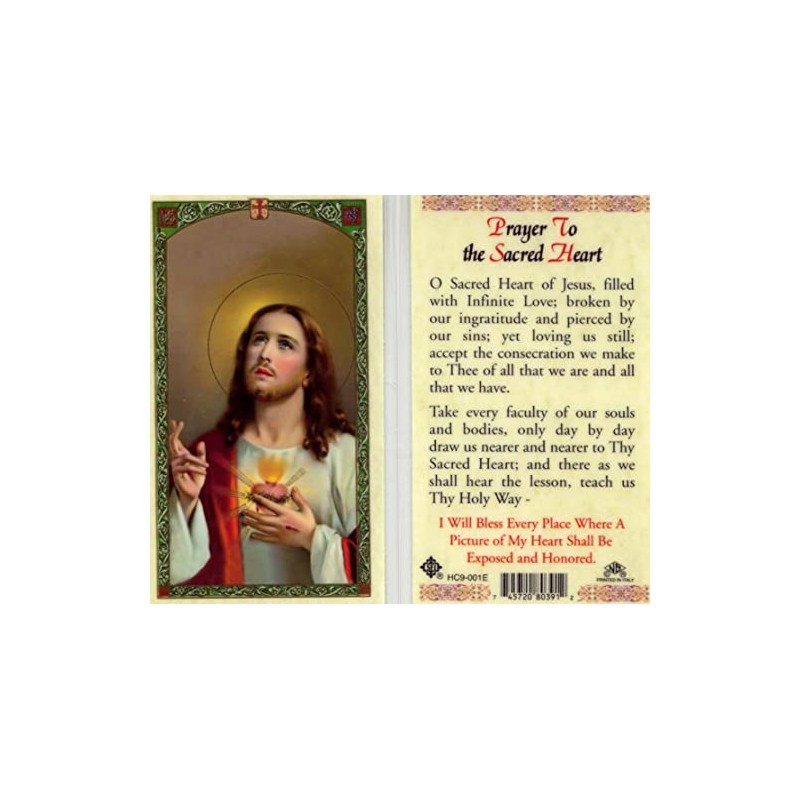 Prayer To The Sacred Heart.Laminated 2-Sided Holy Card (3 Cards